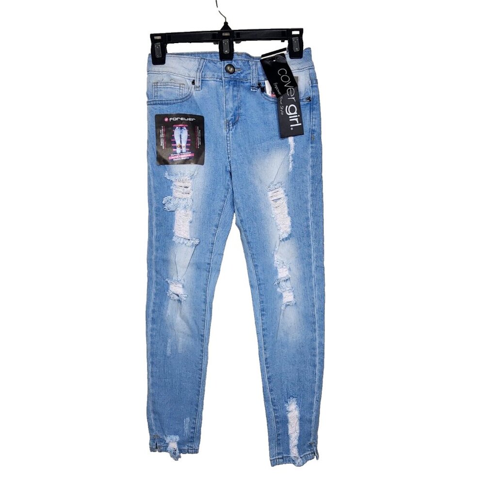 Cover Girl Women's Skinny Jeans Distressed Fray Hem Cropped 3/4 26x25 Regular